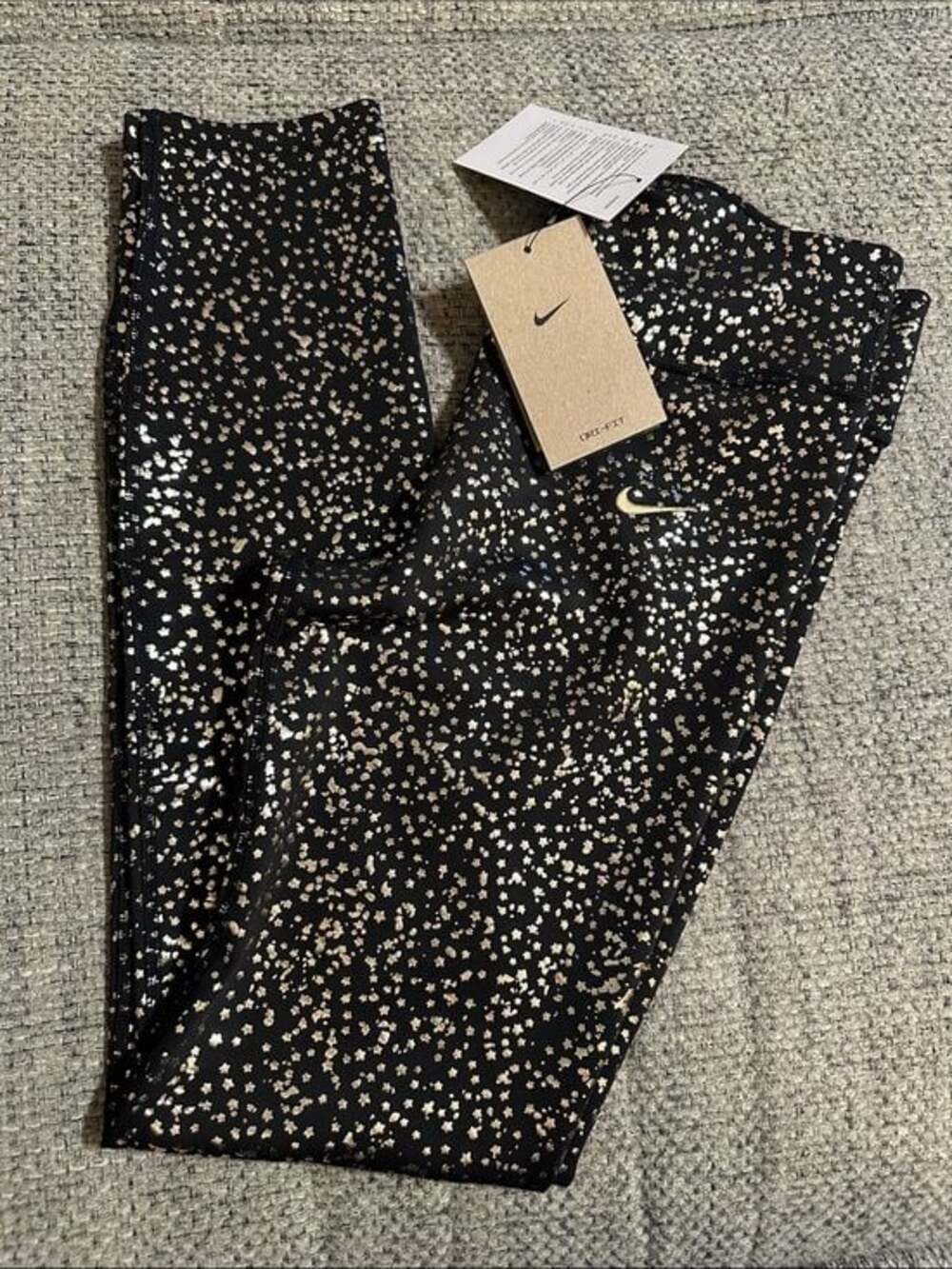 Girls Nike Dri-Fit Legging with Metallic Gold Print Size XL
